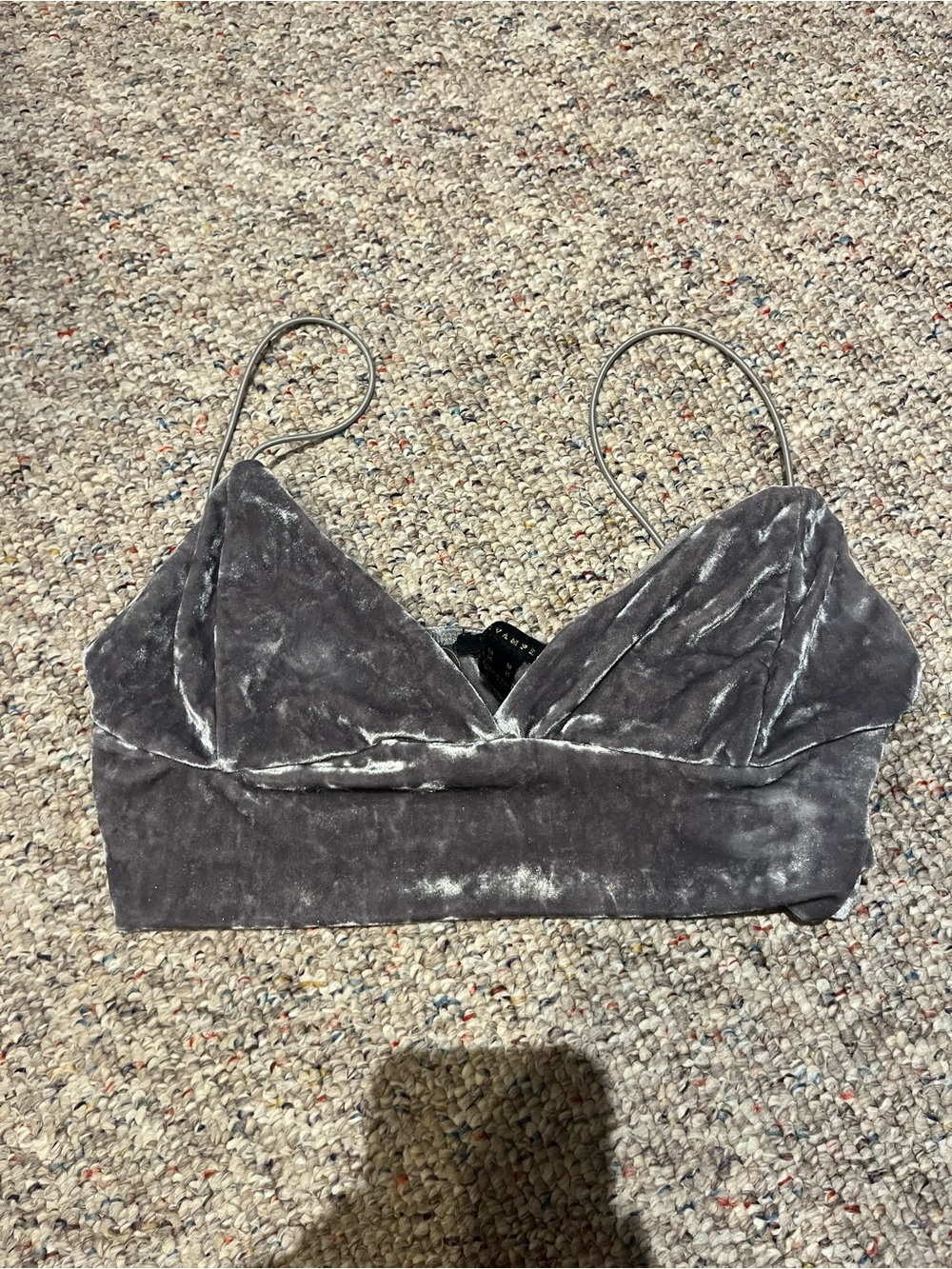 Velvet Bralette Crop Top - Gray